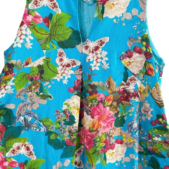 Umgee Dress Blue Floral Butterfly Keyhole Neck Swing Babydoll Medium Boho Preppy - Picture 4 of 6